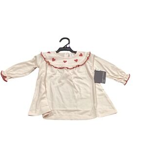 Modern Moments by Gerber Baby Girls Cream Heart Ruffle Collar Long SleeveTop NWT